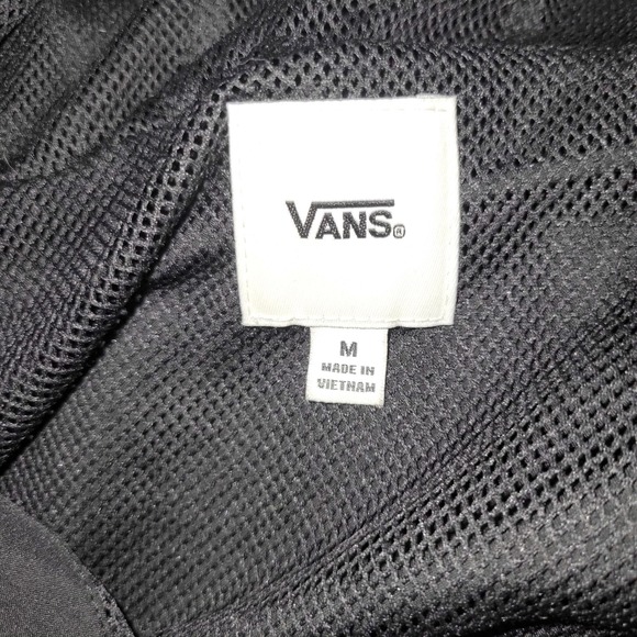 Vans Black Hooded Windbreaker Jacket Checkerboard Sleeve Zip M skater surfer - Picture 6 of 9